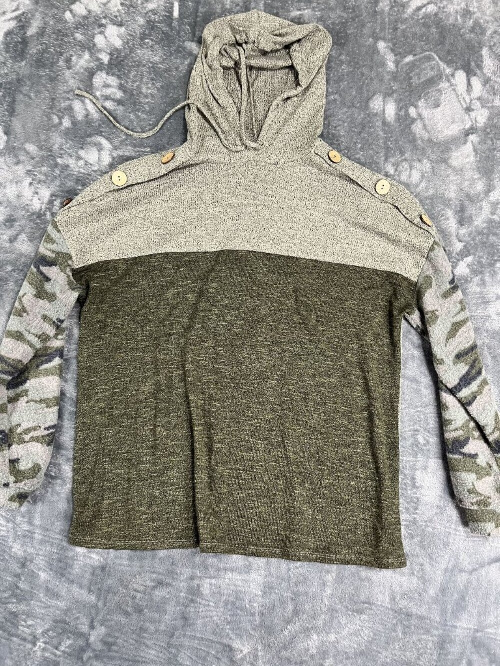 Cure Mens Gray Olive Color Block Camo Sleeve Hoodie XL